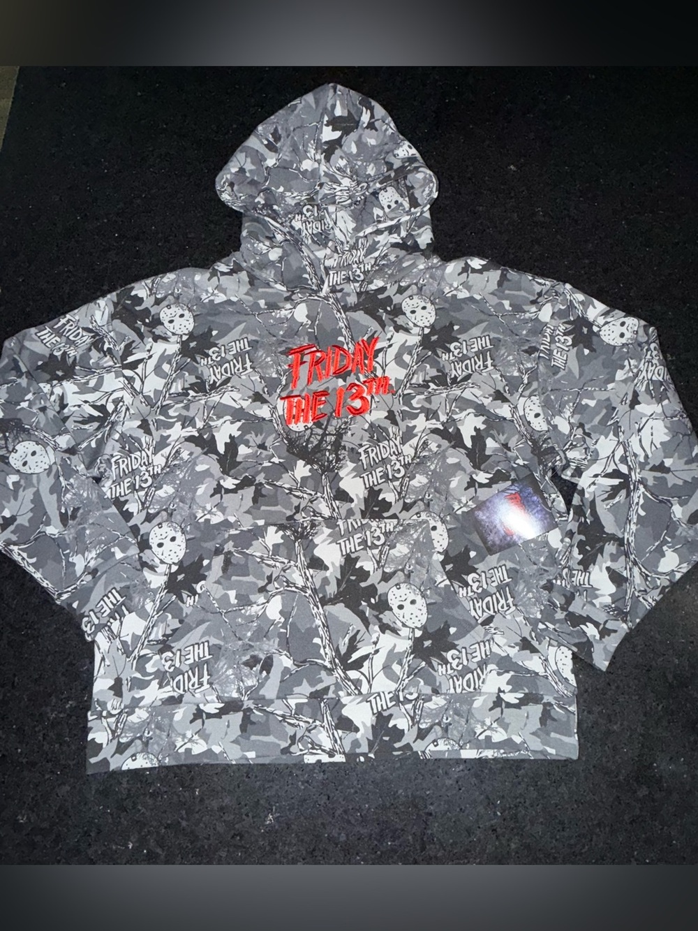 NEW ISAAC MORRIS Friday the 13th JASON Gray Camo Graphic Hoodie SWEATSHIRT XS